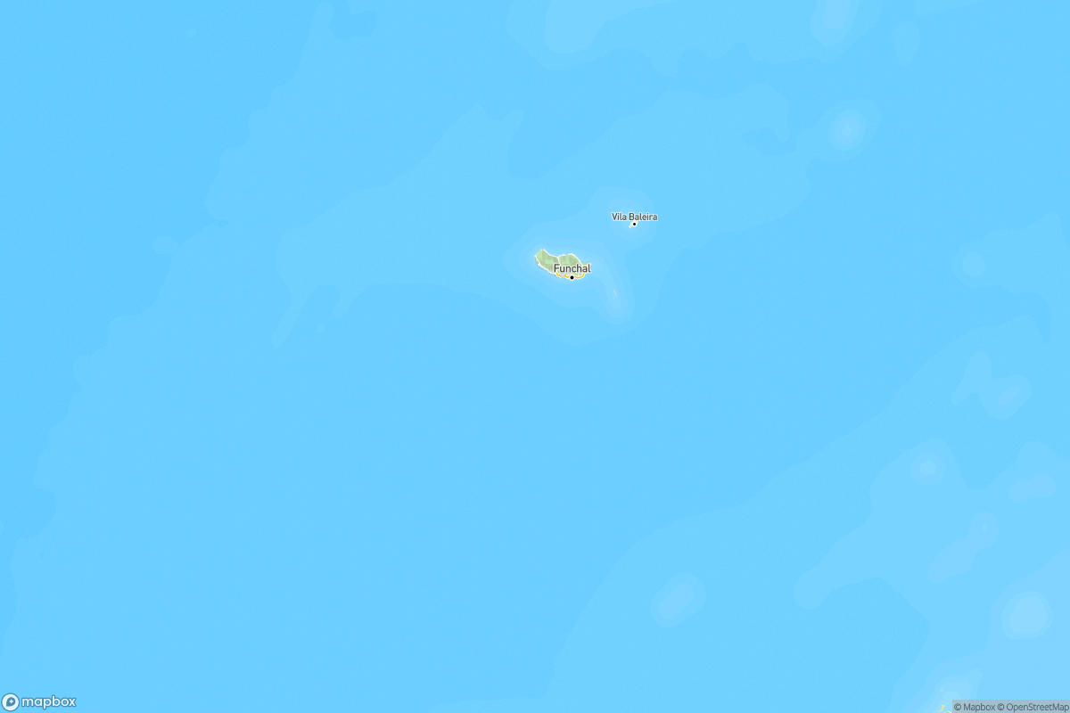 North-up regional map of the Madeira archipelago in the North Atlantic, showing the islands in their geographic setting between mainland Portugal and the Canary Islands.