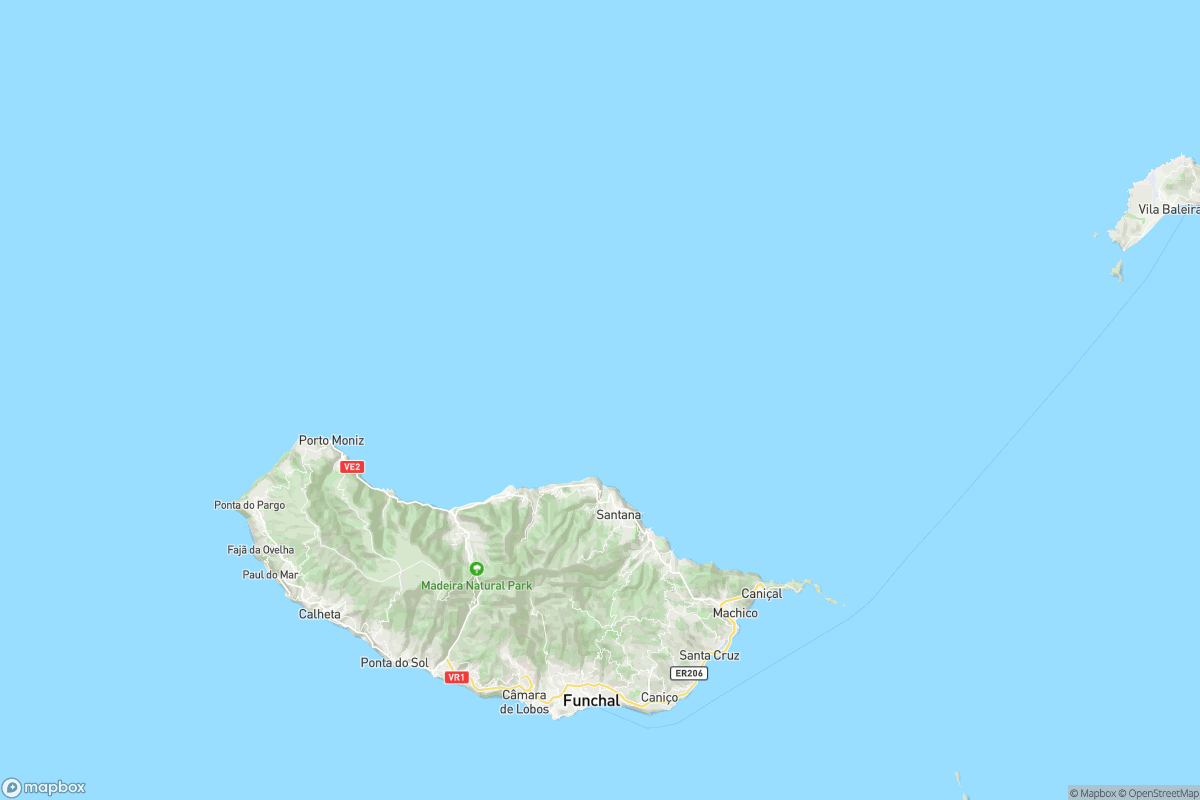 North-up map of Madeira and the surrounding Atlantic, showing the island’s geography and place labels available on the basemap.